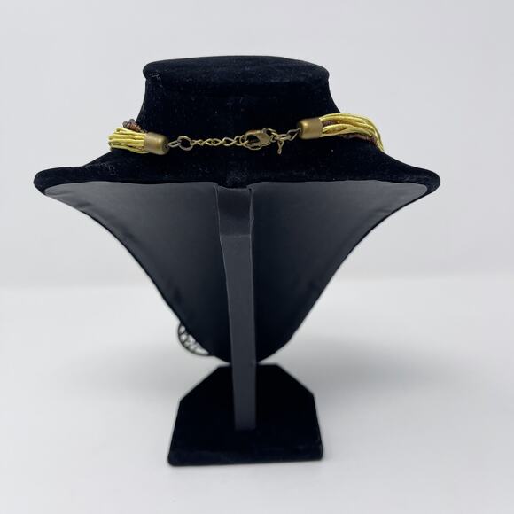 Multilayered Beaded Statement Necklace with Large Pendant Yellow Brown Green - Picture 7 of 7